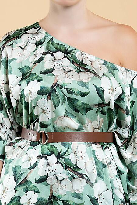 Shop Divi By Sonal Khandelwal Green Asymmetric Wild Apple Printed Top And Pant Set Online at Aza Fashions Shop_Divi By Sonal Khandelwal_Green Asymmetric Wild Apple Printed Top And Pant Set _Online_at_Aza_Fashions