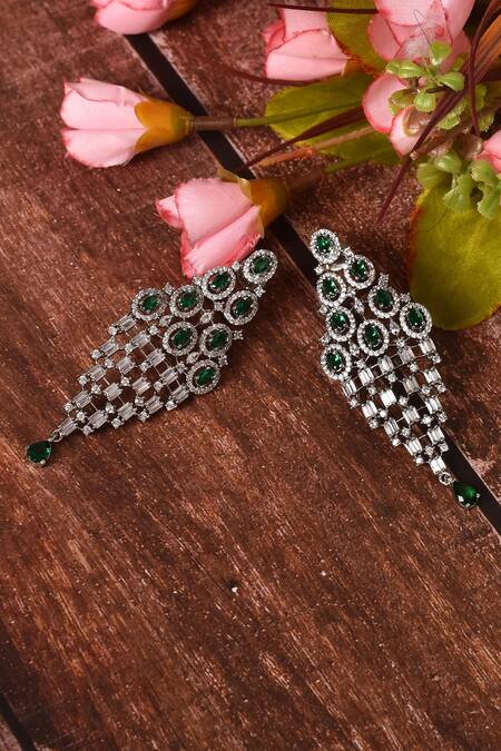 Buy_Nazaakat By Samara Singh_Silver Plated Stones Chandelier Pattern Studded Earrings_Online_at_Aza_Fashions