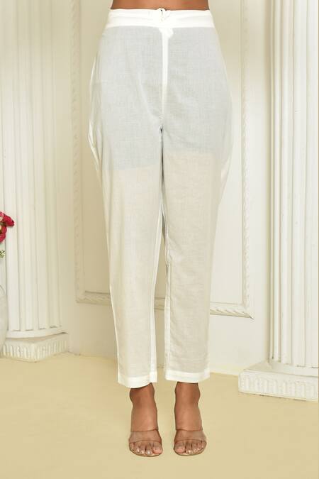 Adara Khan_Off White Cotton Hand Block Printed Floral Motifs V Anarkali Set With Dupatta_Online_at_Aza_Fashions