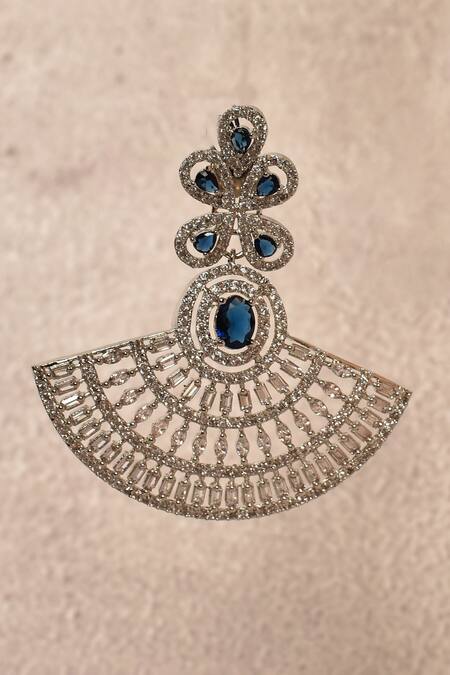 Buy_Nazaakat By Samara Singh_Blue Stone Cutwork Detail Chandbalis_Online_at_Aza_Fashions