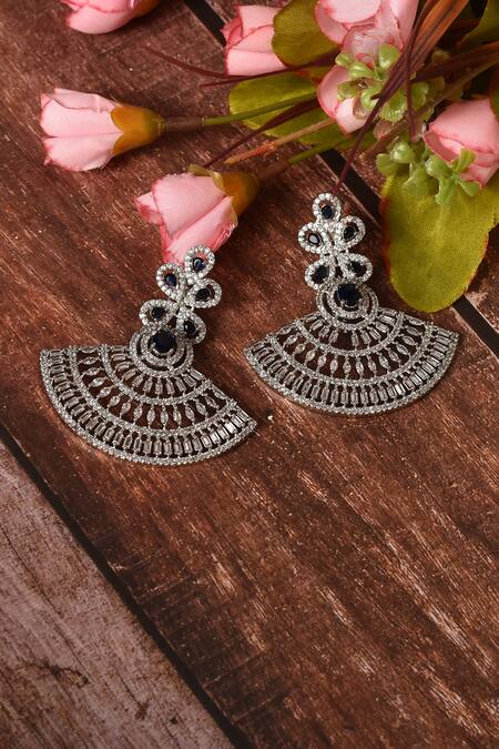 Shop_Nazaakat By Samara Singh_Blue Stone Cutwork Detail Chandbalis_Online_at_Aza_Fashions