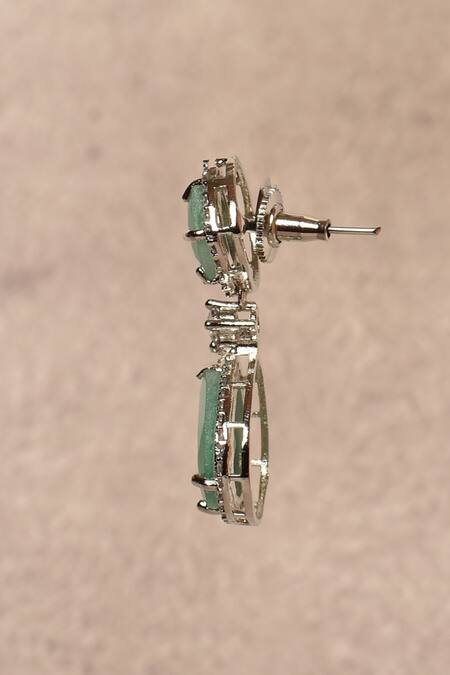 Shop_Nazaakat By Samara Singh_Silver Plated Stones Embellished Tear Drop Earrings_Online_at_Aza_Fashions