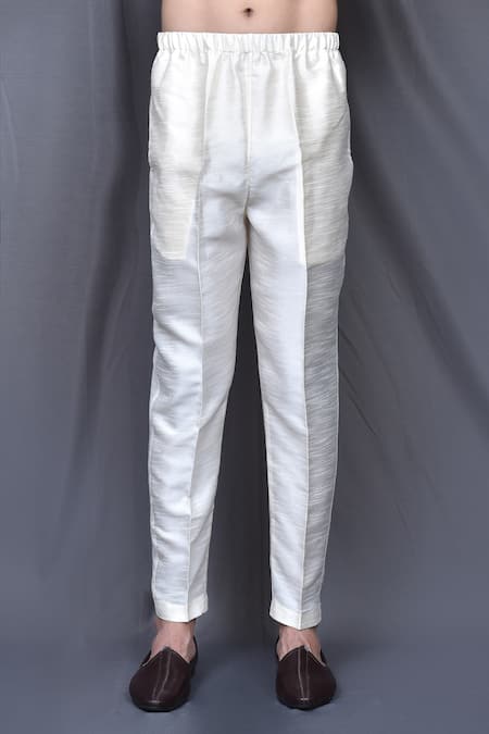 Arihant Rai Sinha_Cream Silk, Jacquard Overlap Bandhgala Pant Set _Online_at_Aza_Fashions