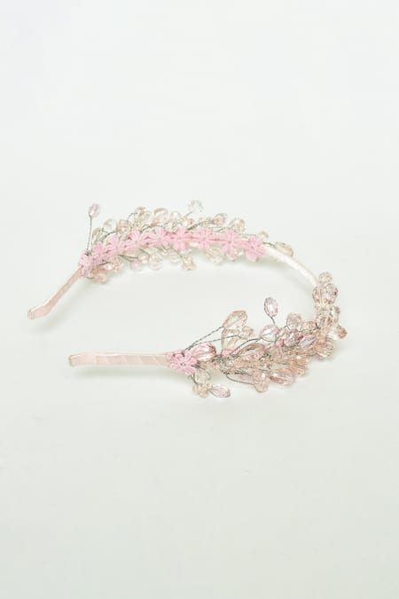 Choko_Pink Beads, Pearls Handmade Beaded Headband _Online_at_Aza_Fashions