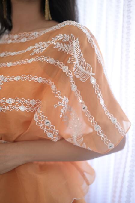 PIRI INDIA_Yellow Organza, Georgette, Chanderi Sequins, Pearls, Beads, Top Sharara Set _at_Aza_Fashions