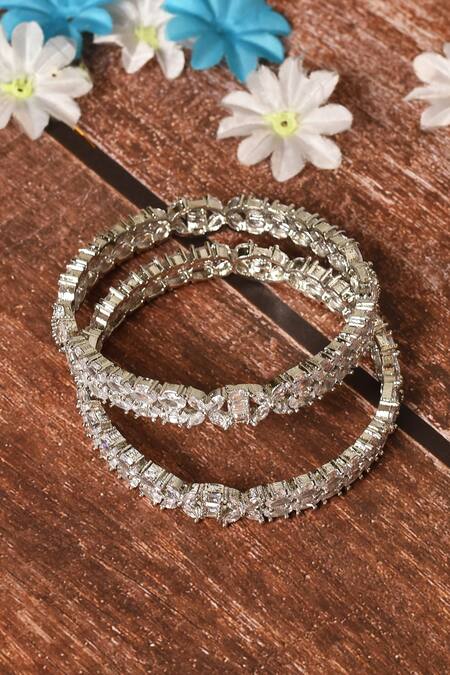 Buy_Nazaakat By Samara Singh_Silver Plated American Diamond Stone Studded Bangles - Set Of 2_Online_at_Aza_Fashions