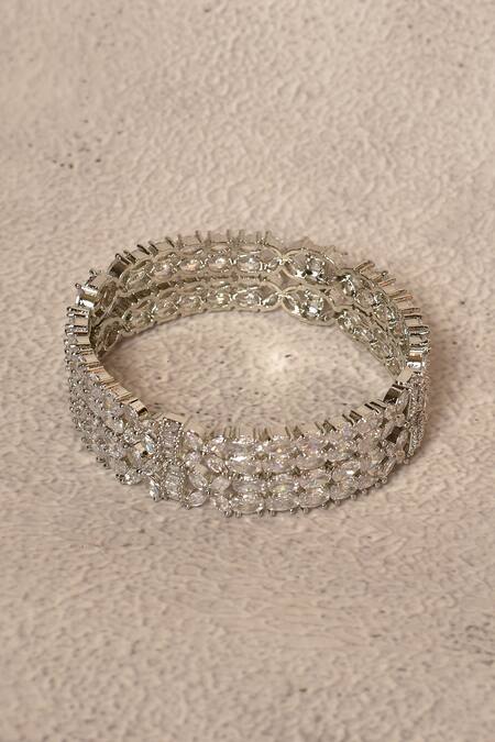 Shop_Nazaakat By Samara Singh_Silver Plated American Diamond Stone Studded Bangles - Set Of 2_Online_at_Aza_Fashions