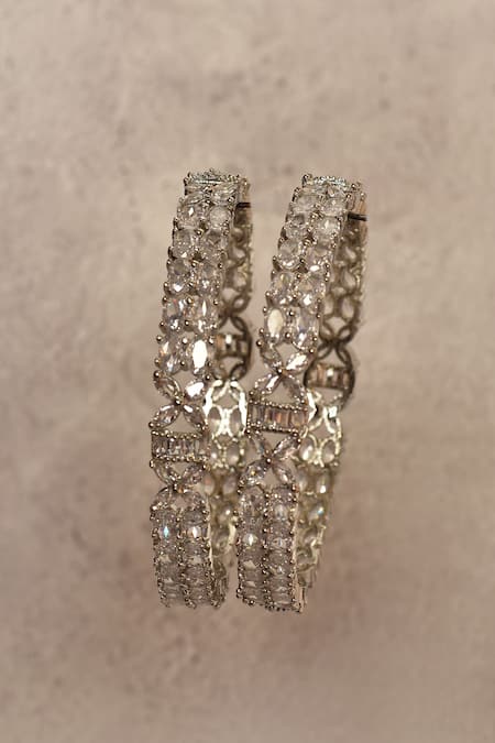 Nazaakat By Samara Singh_Silver Plated American Diamond Stone Studded Bangles - Set Of 2_at_Aza_Fashions