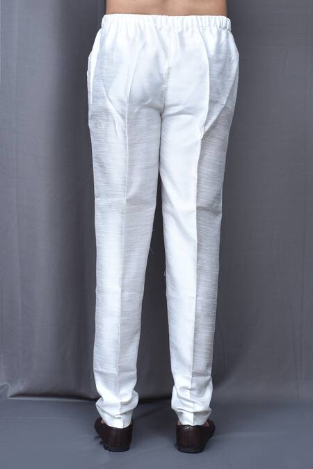 Arihant Rai Sinha_White Cotton, Brocade Embroidery Thread Work Kurta And Pant Set_Online_at_Aza_Fashions