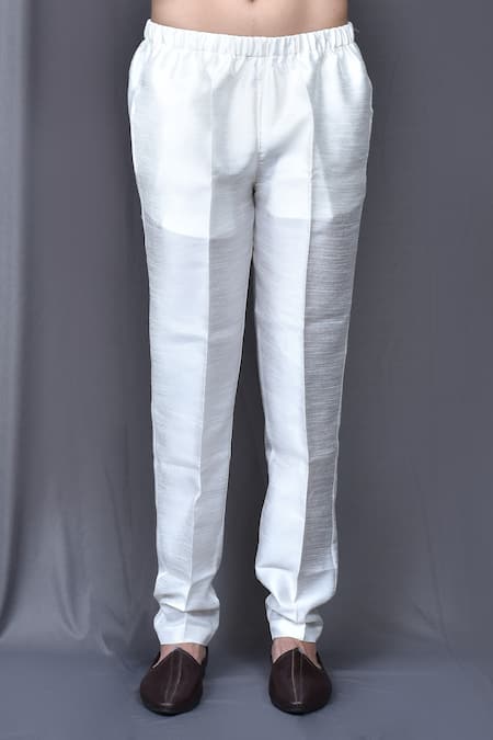 Buy_Arihant Rai Sinha_White Cotton, Brocade Embroidery Thread Work Kurta And Pant Set_Online_at_Aza_Fashions