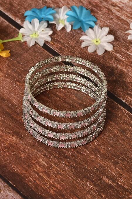 Buy_Nazaakat By Samara Singh_Pink Stone Studded Bangles - Set Of 4_Online_at_Aza_Fashions