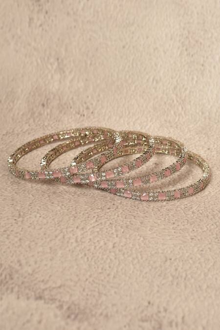 Shop_Nazaakat By Samara Singh_Pink Stone Studded Bangles - Set Of 4_Online_at_Aza_Fashions