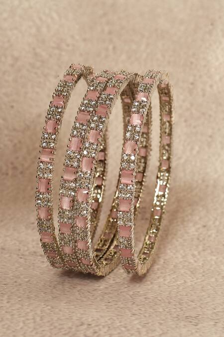 Nazaakat By Samara Singh_Pink Stone Studded Bangles - Set Of 4_at_Aza_Fashions