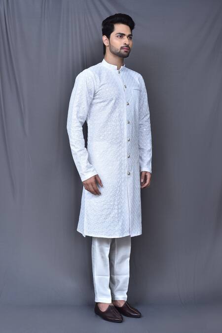 Buy_Arihant Rai Sinha_White Cotton, Brocade Embroidery Thread Work Kurta And Pant Set