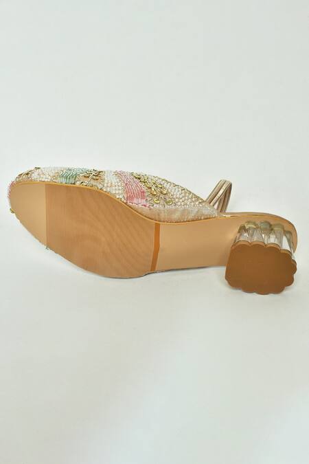 Buy_Naintara Bajaj_Pink Embellished Mule Transparent Block Heels