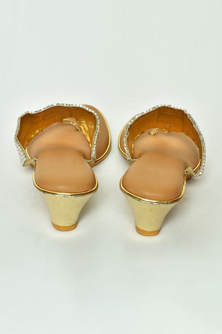 Buy_Nazaakat By Samara Singh_Gold Beads Embellished Wedges_Online_at_Aza_Fashions