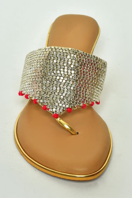 Shop_Nazaakat By Samara Singh_Gold Beads Embellished Wedges_Online_at_Aza_Fashions