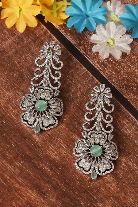 Buy_Nazaakat By Samara Singh_Silver Plated Hydro Stone Flower Drop Studded Earrings_Online_at_Aza_Fashions