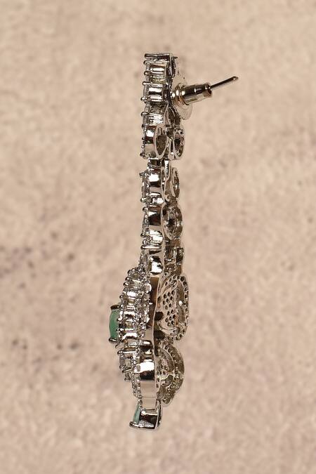 Shop_Nazaakat By Samara Singh_Silver Plated Hydro Stone Flower Drop Studded Earrings_Online_at_Aza_Fashions