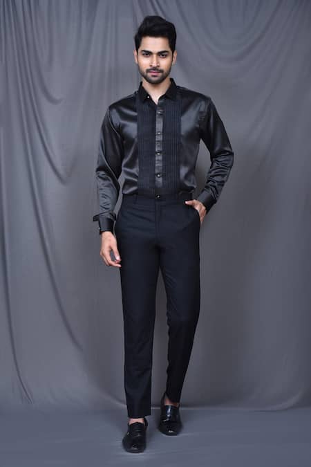 Buy_Arihant Rai Sinha_Green Satin, Terrycloth, Velvet Geometric Print Suit Pant Set _Online_at_Aza_Fashions