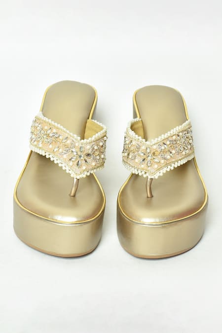 Shop_Naintara Bajaj_Brown Embellished Strap Wedges_Online_at_Aza_Fashions