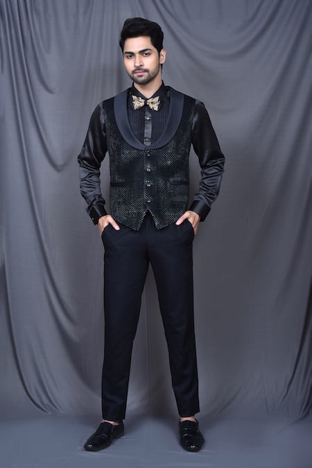 Shop_Arihant Rai Sinha_Green Satin, Terrycloth, Velvet Geometric Print Suit Pant Set _Online_at_Aza_Fashions