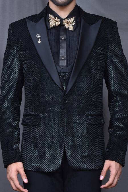 Arihant Rai Sinha_Green Satin, Terrycloth, Velvet Geometric Print Suit Pant Set _at_Aza_Fashions