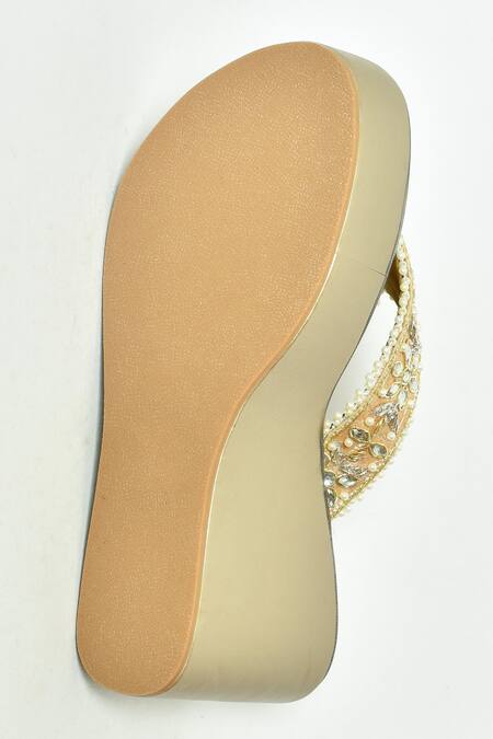 Shop_Naintara Bajaj_Brown Embellished Strap Wedges