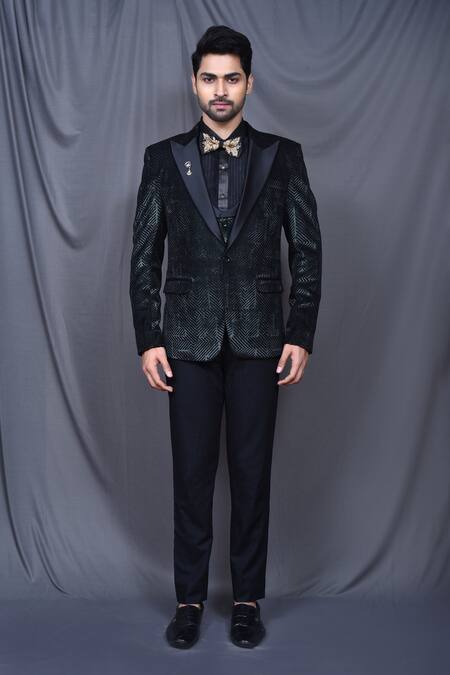 Buy_Arihant Rai Sinha_Green Satin, Terrycloth, Velvet Geometric Print Suit Pant Set 