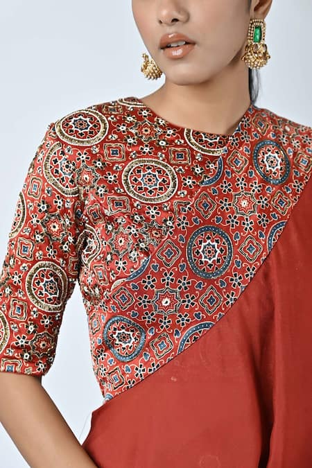 Shop_Sejal Kamdar_Red German Satin Printed And Hand Embroidered Blouse Flared Pant Set  _Online_at_Aza_Fashions