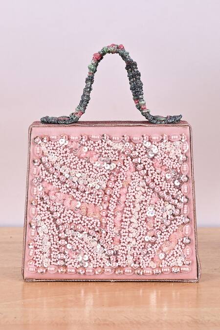 Soniya G_Pink Pearls, Sequins Embellished Rectangle Shaped Clutch_Online_at_Aza_Fashions