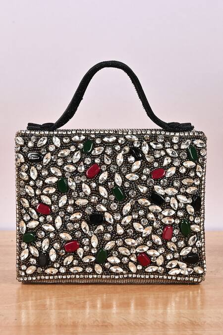 Shop_Soniya G_Multi Color Embellished Stone Rectangle Shaped Clutch_Online_at_Aza_Fashions