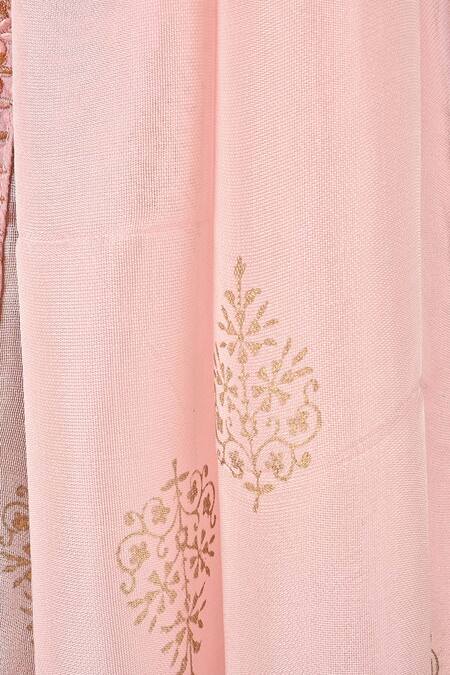 Soniya G_Pink Embroidery And Block Print Shawl_Online_at_Aza_Fashions