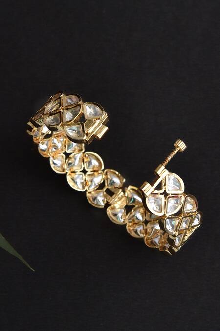 Swabhimann_Gold Plated Imitation Diamonds Geometric Cut Work Pattern Kada _Online_at_Aza_Fashions