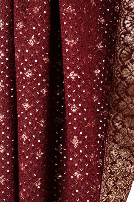 Soniya G_Red Embroidery Silk Sequin Shawl _Online_at_Aza_Fashions