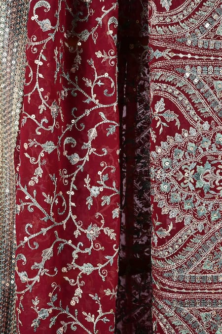 Soniya G_Maroon Embroidery Silk Kashmiri Kadai Shawl_Online_at_Aza_Fashions