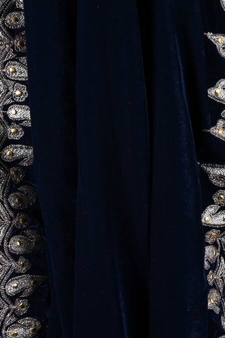 Soniya G_Blue Embroidery Velvet Shawl _Online_at_Aza_Fashions