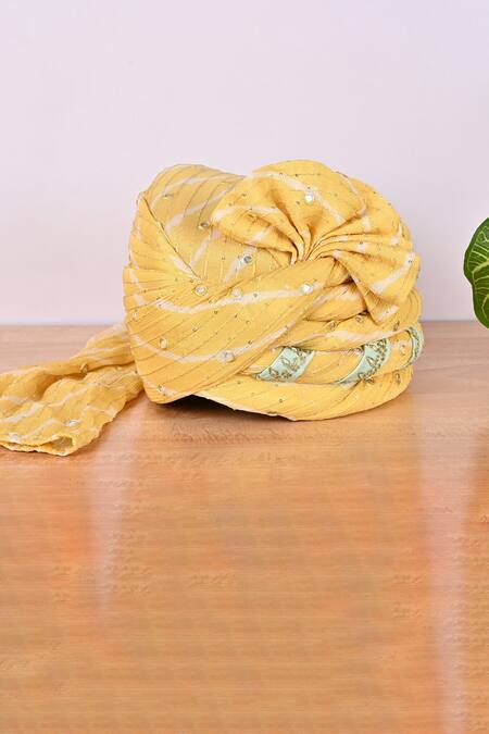 Soniya G_Yellow Embroidery Bandhani Pattern Safa_Online_at_Aza_Fashions