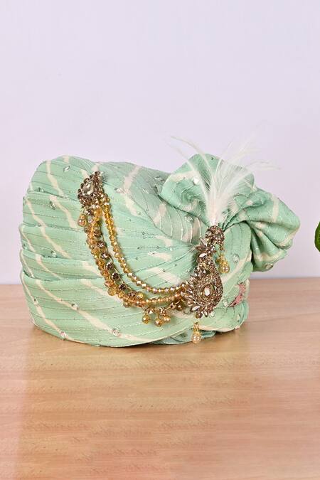 Soniya G_Green Embroidery Bandhani Mirror Safa_Online_at_Aza_Fashions