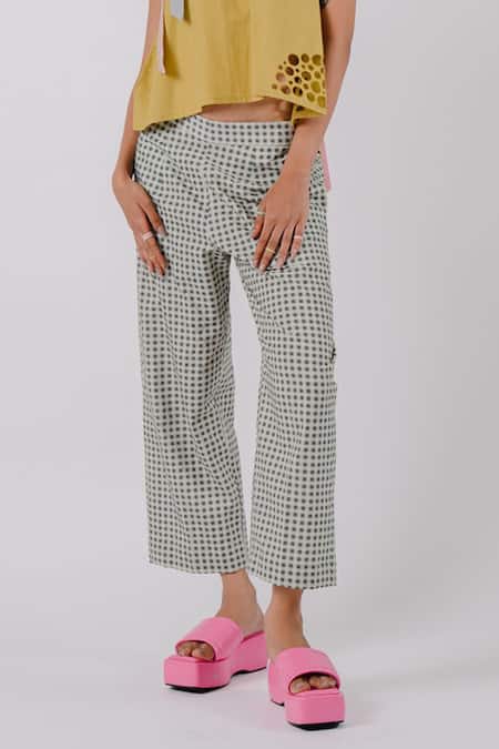 Tussah By Siddhi Shah_Black Cotton Printed Checkered Small Pant  _Online_at_Aza_Fashions