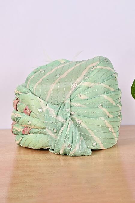 Buy_Soniya G_Green Embroidery Bandhani Mirror Safa_Online_at_Aza_Fashions