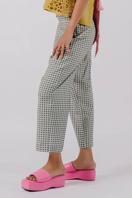 Buy_Tussah By Siddhi Shah_Black Cotton Printed Checkered Small Pant  _Online_at_Aza_Fashions