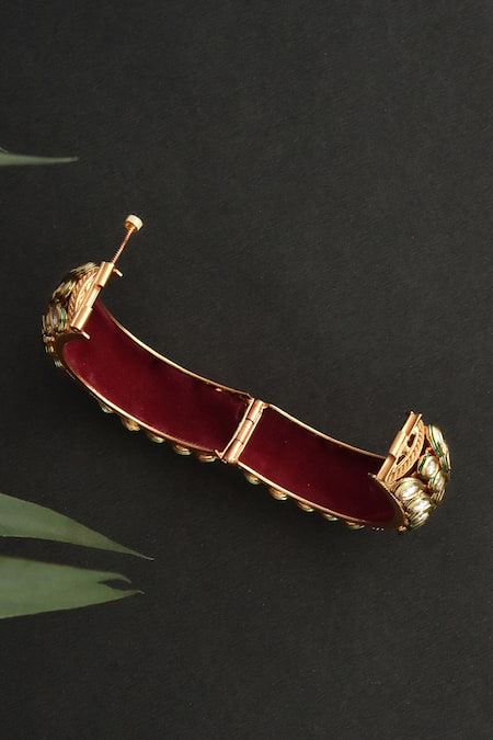 Swabhimann_Red Imitation Diamonds Kundan Embellished Floral Kada _Online_at_Aza_Fashions