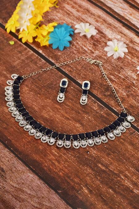 Buy_Nazaakat By Samara Singh_Blue Geometric Shaped Choker Set_Online_at_Aza_Fashions