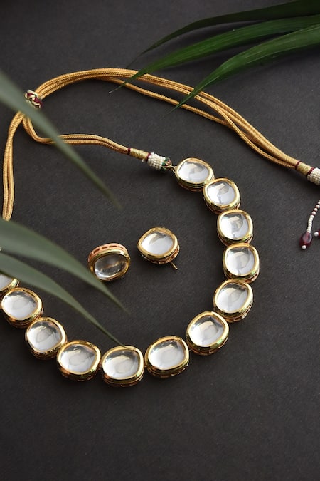 Swabhimann_Gold Plated Diamonds, Stones Embellished Kundan Necklace Set _Online_at_Aza_Fashions