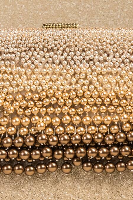 Tarun Tahiliani_Ivory Beads, Chains Pearl Fringed Clutch Bag_Online_at_Aza_Fashions