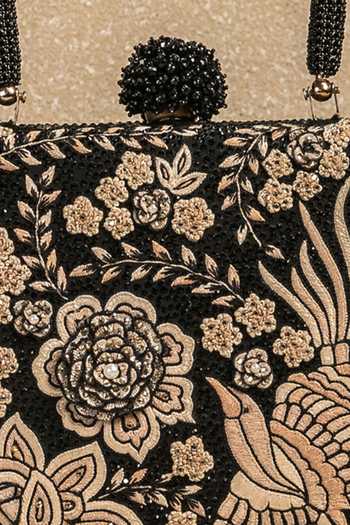Tarun Tahiliani_Black Embroidery, Crystals Gara Swarovski Bag_Online_at_Aza_Fashions