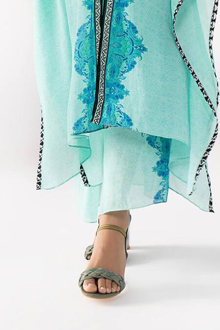 Chhavvi Aggarwal Blue Crepe Round Neck Floret Print Kaftan And Palazzo Set Online at Aza Fashions Chhavvi Aggarwal_Blue Crepe Round Neck Floret Print Kaftan And Palazzo Set_Online_at_Aza_Fashions