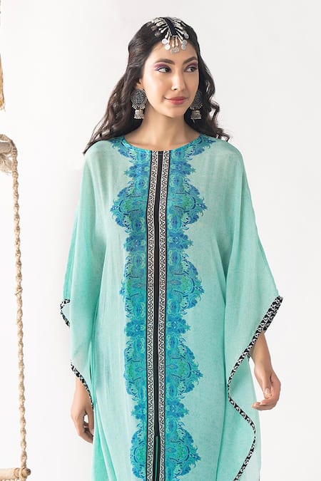 Buy Chhavvi Aggarwal Blue Crepe Round Neck Floret Print Kaftan And Palazzo Set Online at Aza Fashions Buy_Chhavvi Aggarwal_Blue Crepe Round Neck Floret Print Kaftan And Palazzo Set_Online_at_Aza_Fashions