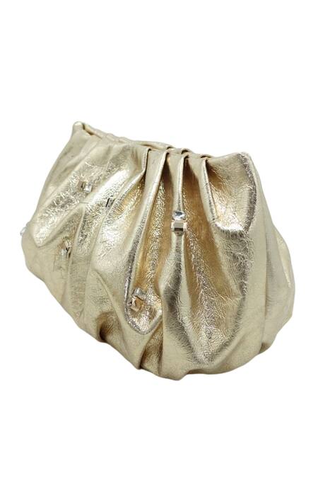 Trov_Gold Embellished Lex Metallic Leather Bag _Online_at_Aza_Fashions